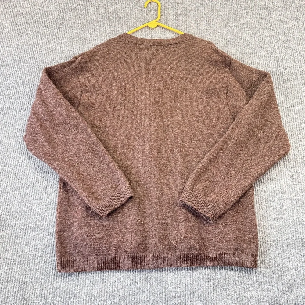 Vintage Eddie Bauer Sweater Mens LT Brown Wool Cardigan Suede Elbow Patches USA
